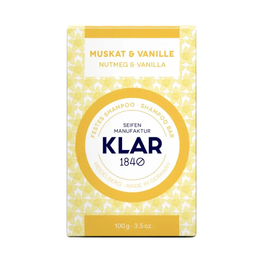 Muskat & Vanille Festes Shampoo | 100 gr | Klar Seifen | V Welt