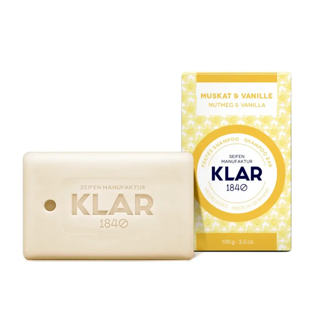 Muskat & Vanille Festes Shampoo | 100 gr | Klar Seifen | V Welt