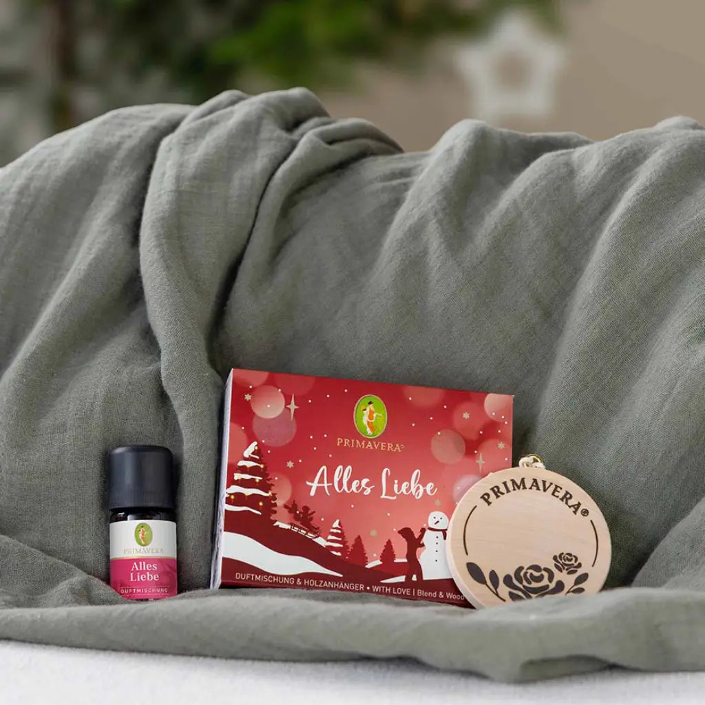 Geschenkset Alles Liebe | Duftmischung 5 ml & Holzanhänger | Primavera | V Welt