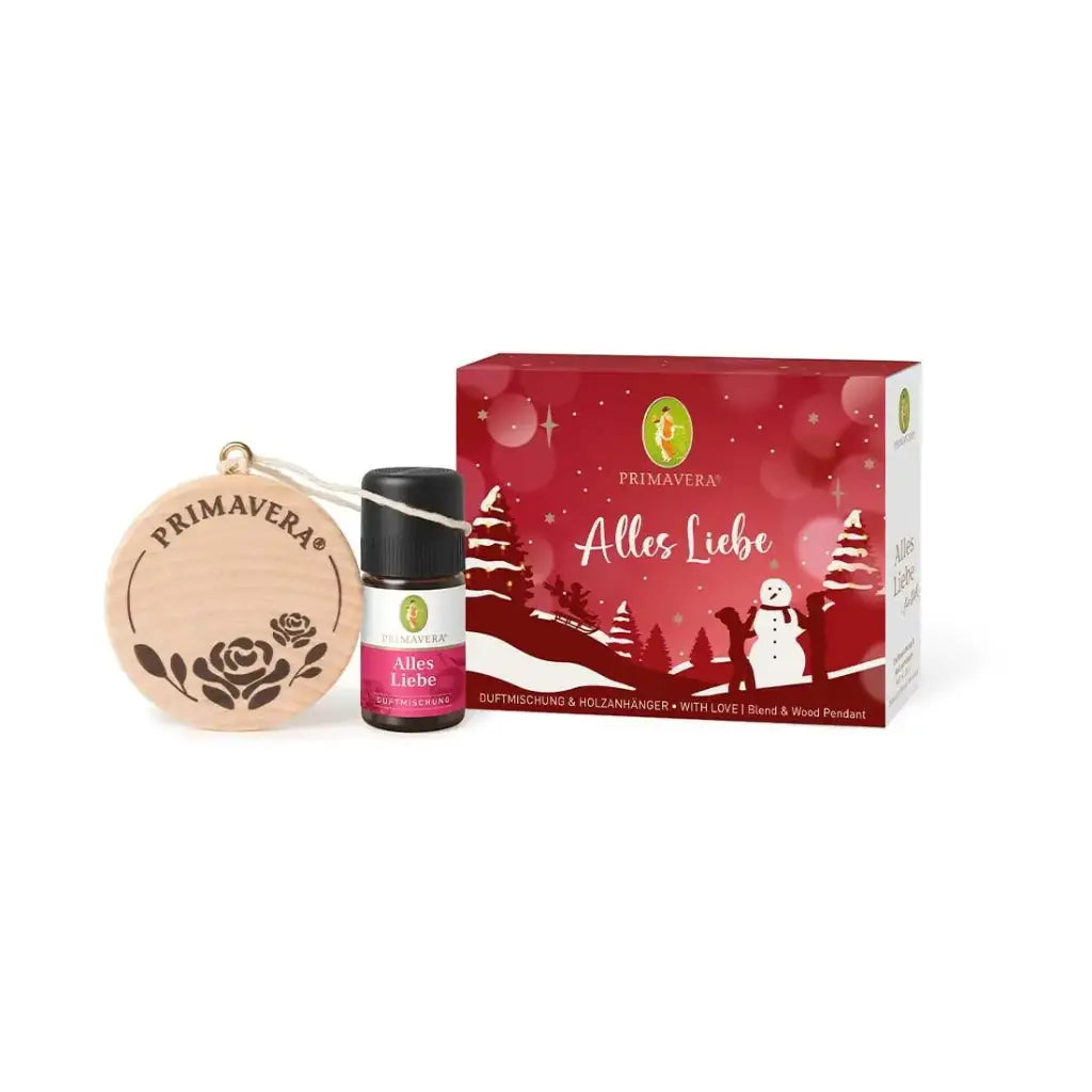 Geschenkset Alles Liebe | Duftmischung 5 ml & Holzanhänger | Primavera | V Welt