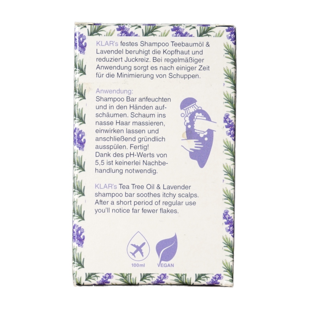 Teebaumöl & Lavendel Festes Shampoo | 100 gr | Klar Seifen | V Welt