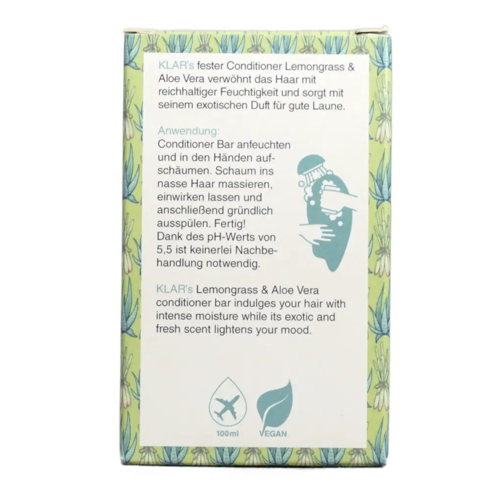 Zitronengras & Aloe Vera Fester Spülung | 100 gr | Klar Seifen | V Welt