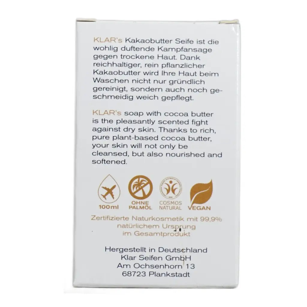 Kakaobutterseife | 100 gr | Klar Seifen | V Welt